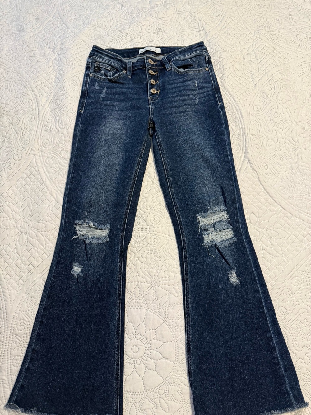 KanCan Dark Blue Distressed Flare Jeans